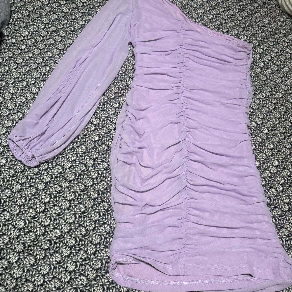 Fashion Nova Lilac One-Shoulder Ruched Dress